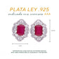 Broquel Plata Ley 925 con Rodio y Zirconia AAA Color Rojo Rubí y Blanco