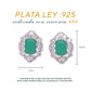 Broquel Plata Ley 925 con Rodio y Zirconia AAA Color Verde Esmeralda y Blanco