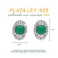 BROQUEL  EN PLATA LEY .925, CON RODIO ,  ZIRCONIA AAA  VERDE ESMERALDA Y BLANCO