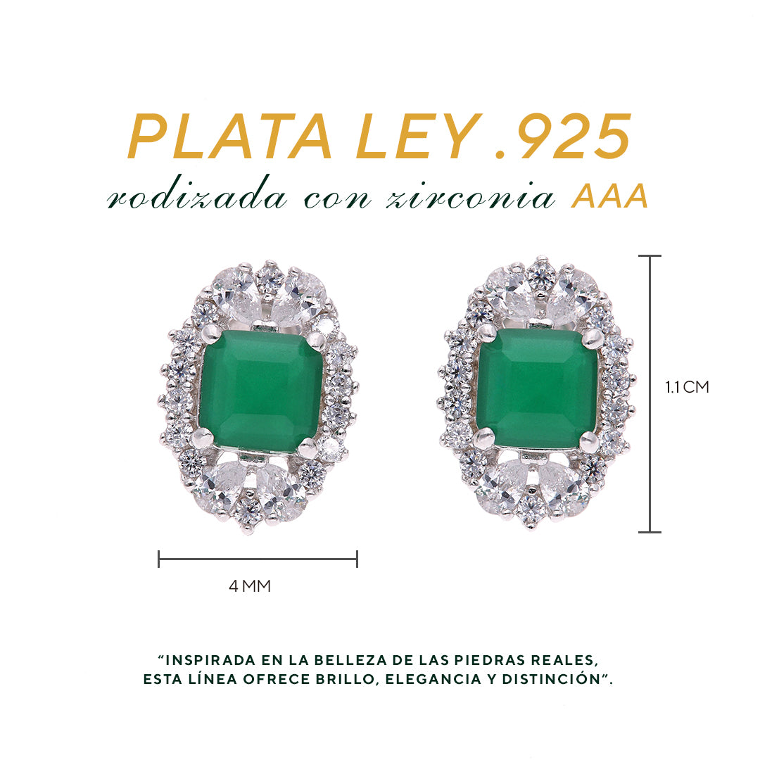 BROQUEL  EN PLATA LEY .925, CON RODIO ,  ZIRCONIA AAA  VERDE ESMERALDA Y BLANCO