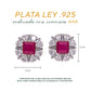Broquel Plata Ley 925 con Rodio y Zirconia AAA Color Rojo Rubí y Blanco