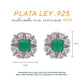 Broquel Plata Ley 925 con Rodio y Zirconia AAA Color Verde Esmeralda y Blanco