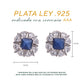 Broquel Plata Ley 925 con Rodio y Zirconia AAA Color Azul Zafiro y Blanco