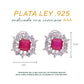 BROQUEL  EN PLATA LEY .925, CON RODIO ,  ZIRCONIA  AAA  ROJO RUBI Y BLANCO