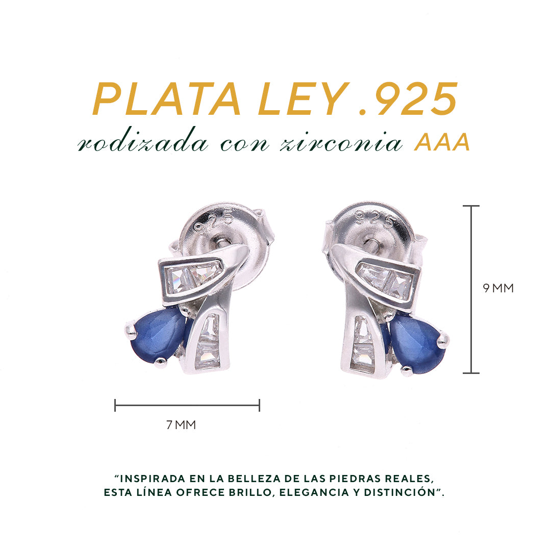 Broquel Plata Ley 925 con Rodio – Zafiro AAA Color Azul Zafiro y Blanco