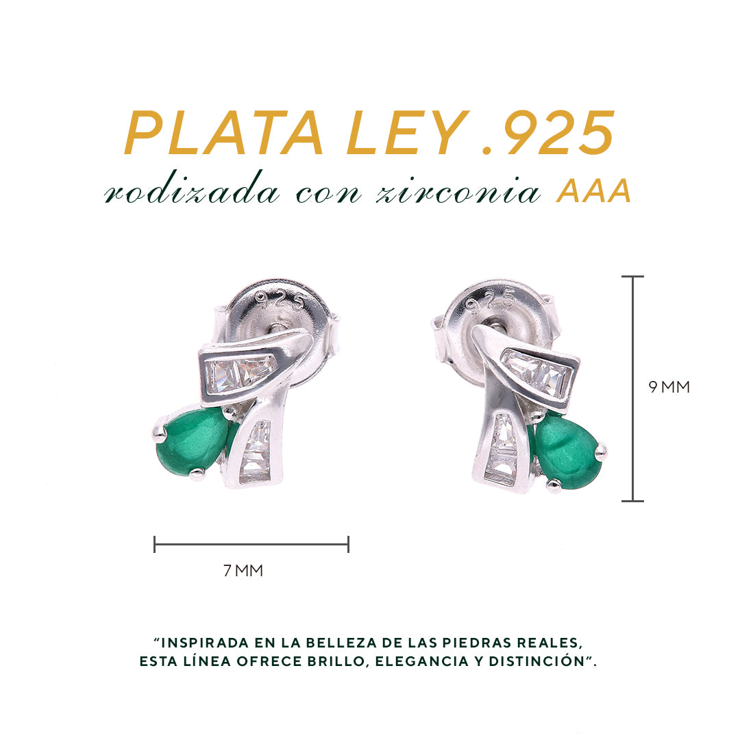 BROQUEL EN PLATA LEY .925, CON RODIO , ZIRCONIA AAA VERDE ESMERALDA Y BLANCO
