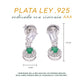 Aretes Plata Ley 925 con Rodio y Zirconia AAA Color Verde Esmeralda y Blanco