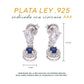 Aretes Plata Ley 925 con Rodio y Zirconia AAA Color Azul Zafiro y Blanco Ovalado