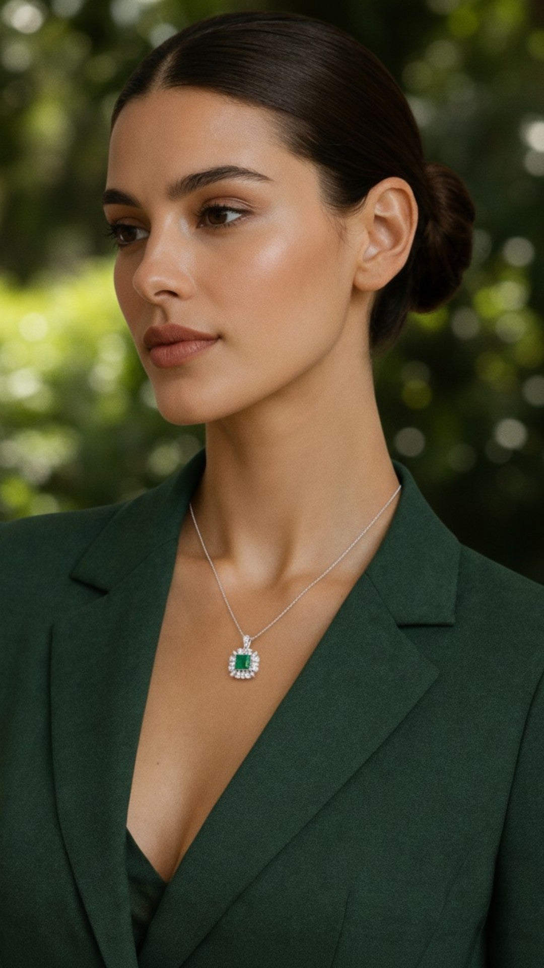 Dije Plata Ley 925 con Rodio y Zirconia AAA Color Verde Esmeralda y Blanco