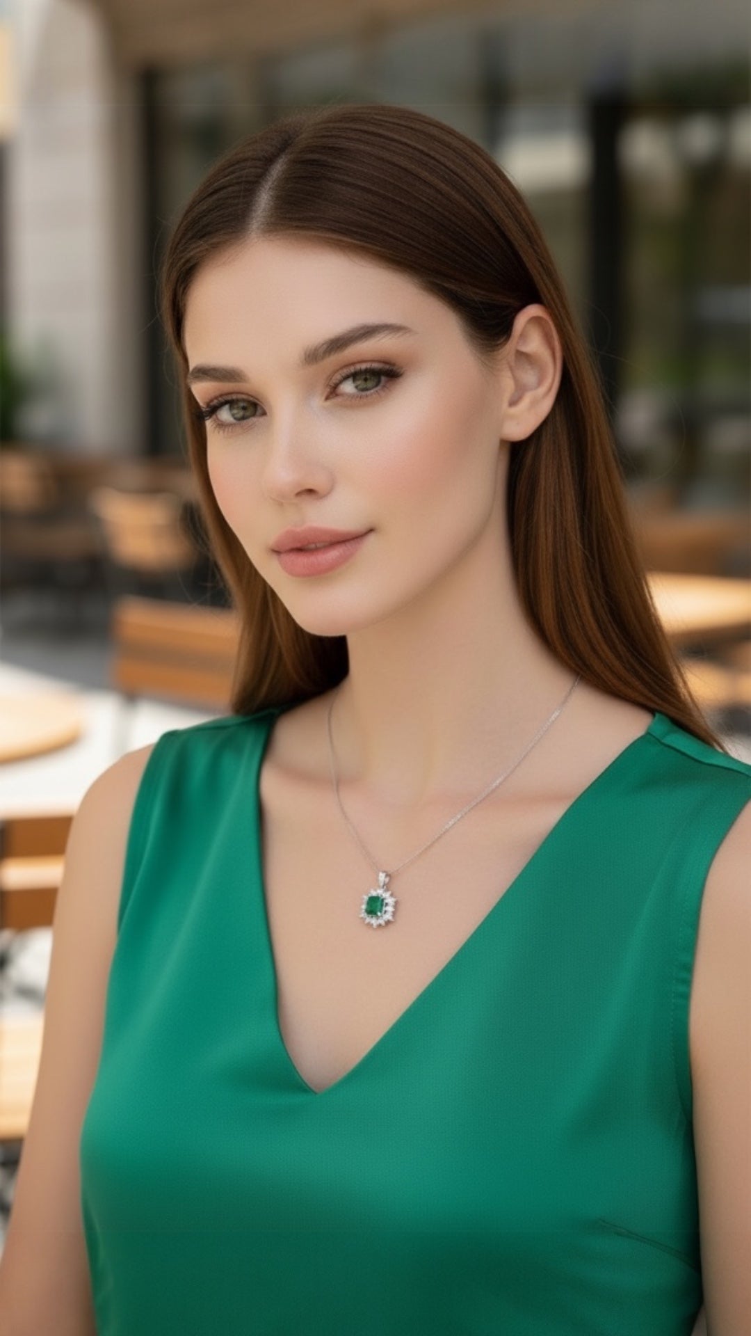 Dije Plata Ley 925 con Rodio y Zirconia AAA Color Verde Esmeralda y Blanco