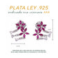 Aretes Plata Ley 925 con Rodio y Zirconia AAA Color Rojo Rubí y Blanco en Forma de Dos Flores