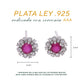 Broquel Plata Ley 925 con Rodio y Zirconia AAA Color Rojo Rubí y Blanco