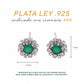 Broquel Plata Ley 925 con Rodio y Zirconia AAA Color Verde Esmeralda y Blanco Redondo