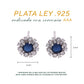 Broquel Plata Ley 925 con Rodio y Zirconia AAA Color Azul Zafiro y Blanco Redondo