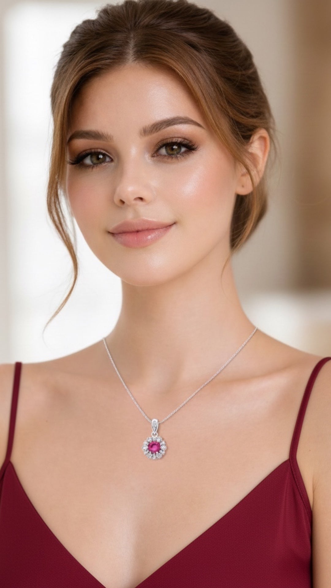 Dije Plata Ley 925 con Rodio y Zirconia AAA Color Rojo Rubí y Blanco