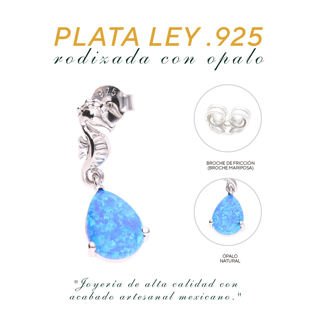 Aretes caballo de mar Ópalo en Plata.925