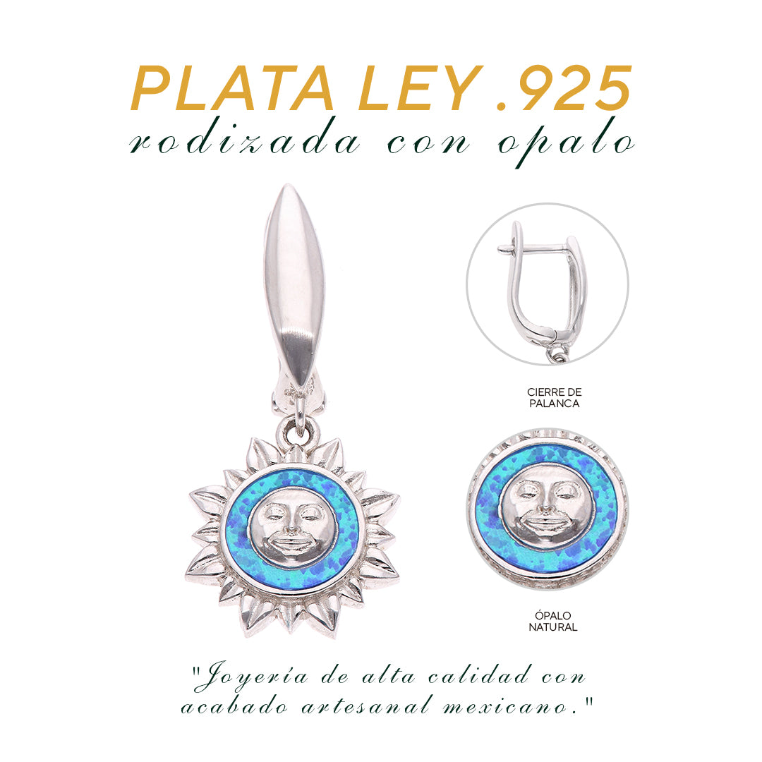 Aretes Sol Celeste de Ópalo en Plata.925