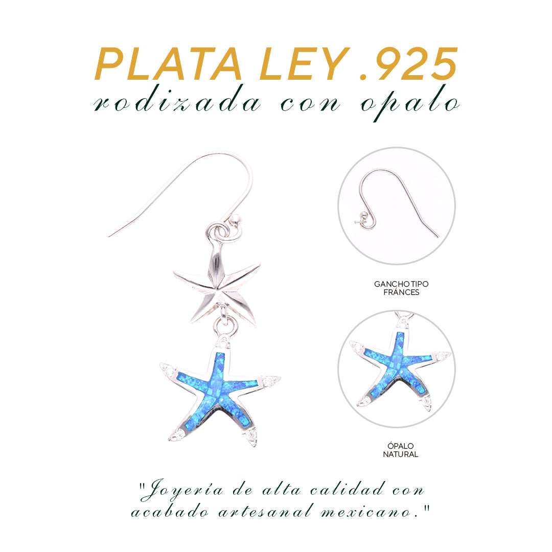 Aretes Colgantes Estrella de Mar, Ópalo Plata.925