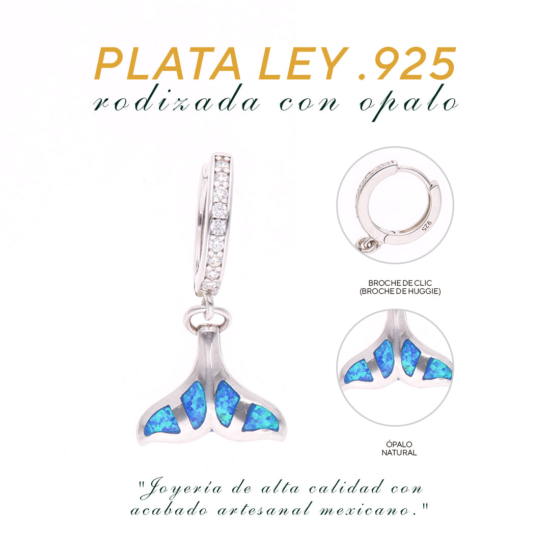aretes  Cola de Ballena de Ópalo en Plata.925