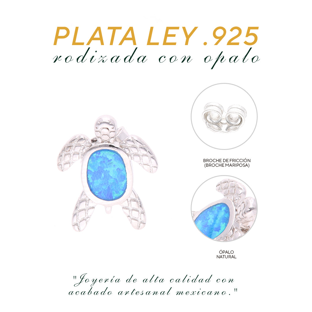 Aretes Tortuga Detallada de Ópalo en Plata.925