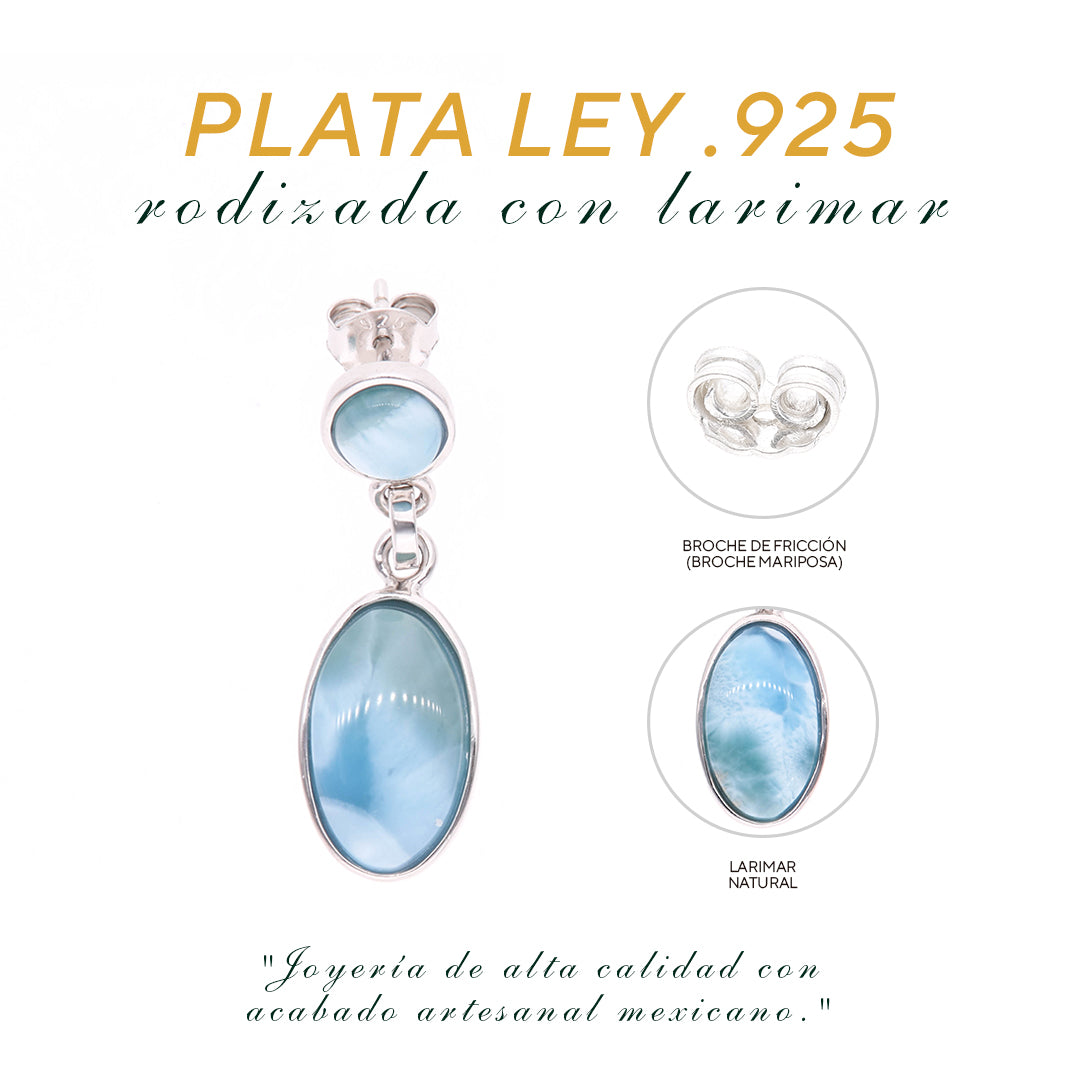Aretes Larimar Ovalado en Plata.925