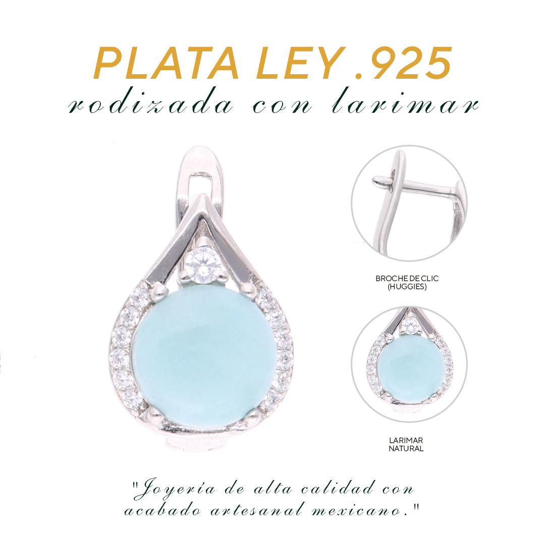 Arete Redondo de Larimar en Plata.925