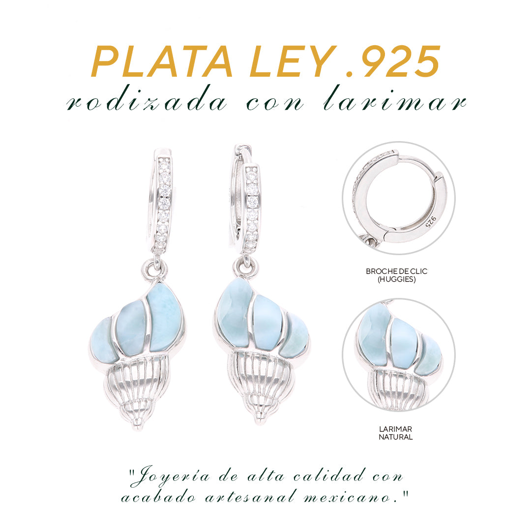 Aretes Concha  Larimar en Plata.925
