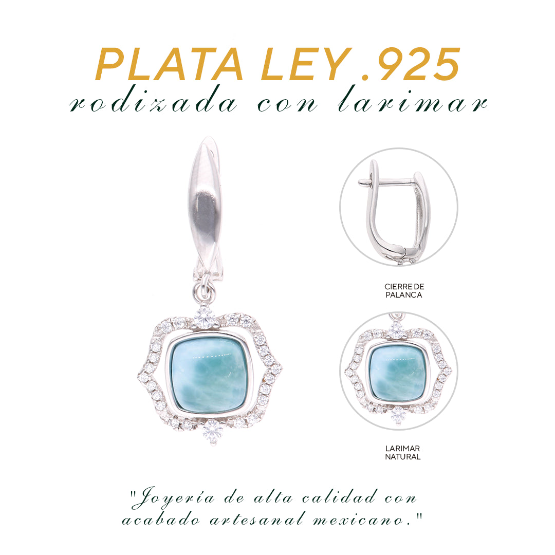 Arete Cuadrado Decorativo de Larimar en Plata.925