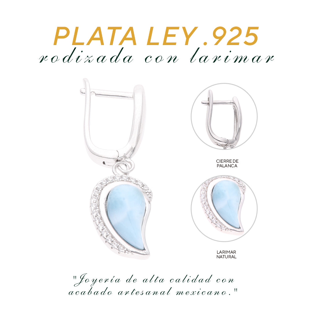 Arete Colgante Media Luna de Larimar Plata.925