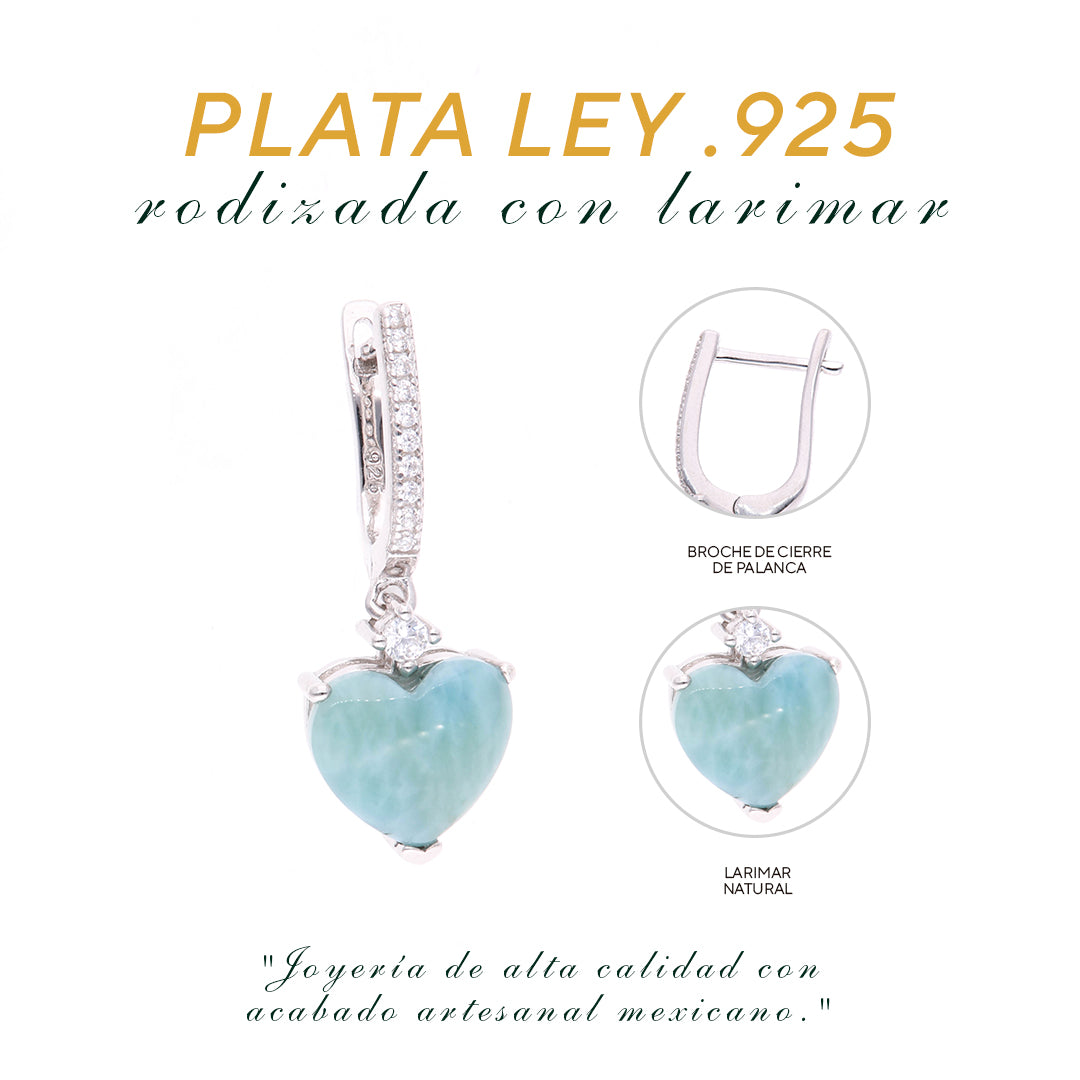 Aretes Corazón de Larimar en Plata.925