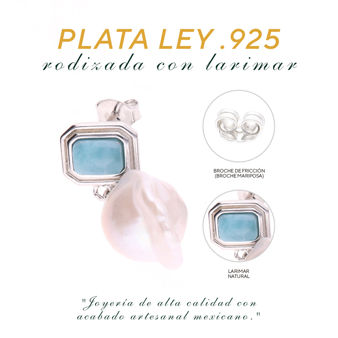 Aretes Combinados de Larimar en Plata.925