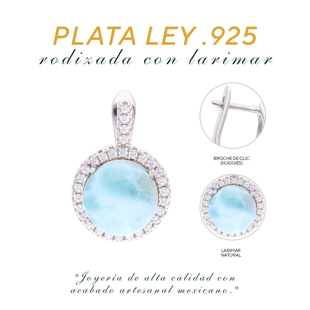 aretes Redondo Clásico Larimar Plata.925