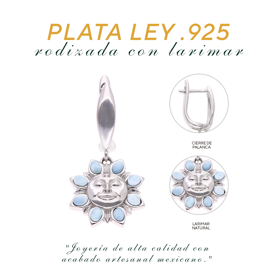 Arete Sol Caribeño de Larimar en Plata .925