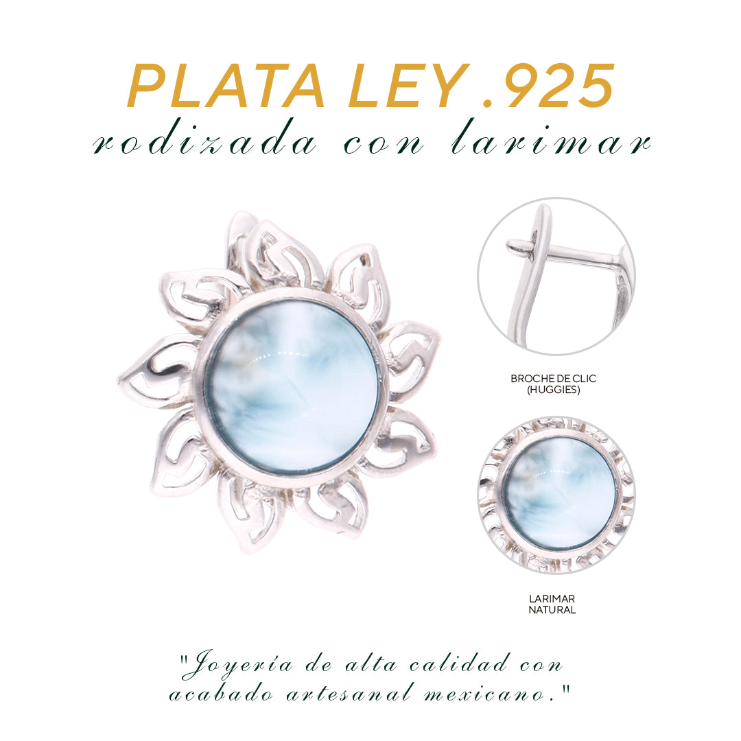 Aretes Sol de Larimar en Plata.925