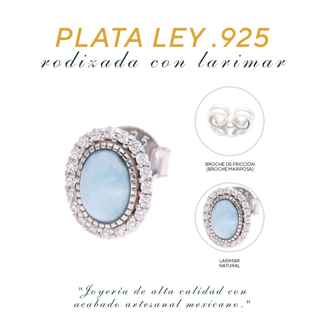 Aretes Ovalados Clásicos de Larimar en Plata.925