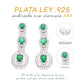 Aretes Plata Ley 925 con Rodio y Zirconia AAA Color Verde Esmeralda y Blanco Ovalado