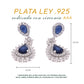 ARETES EN PLATA LEY .925, CON RODIO , ZIRCONIA AAA AZUL ZAFIRO Y BLANCO , REDONDO