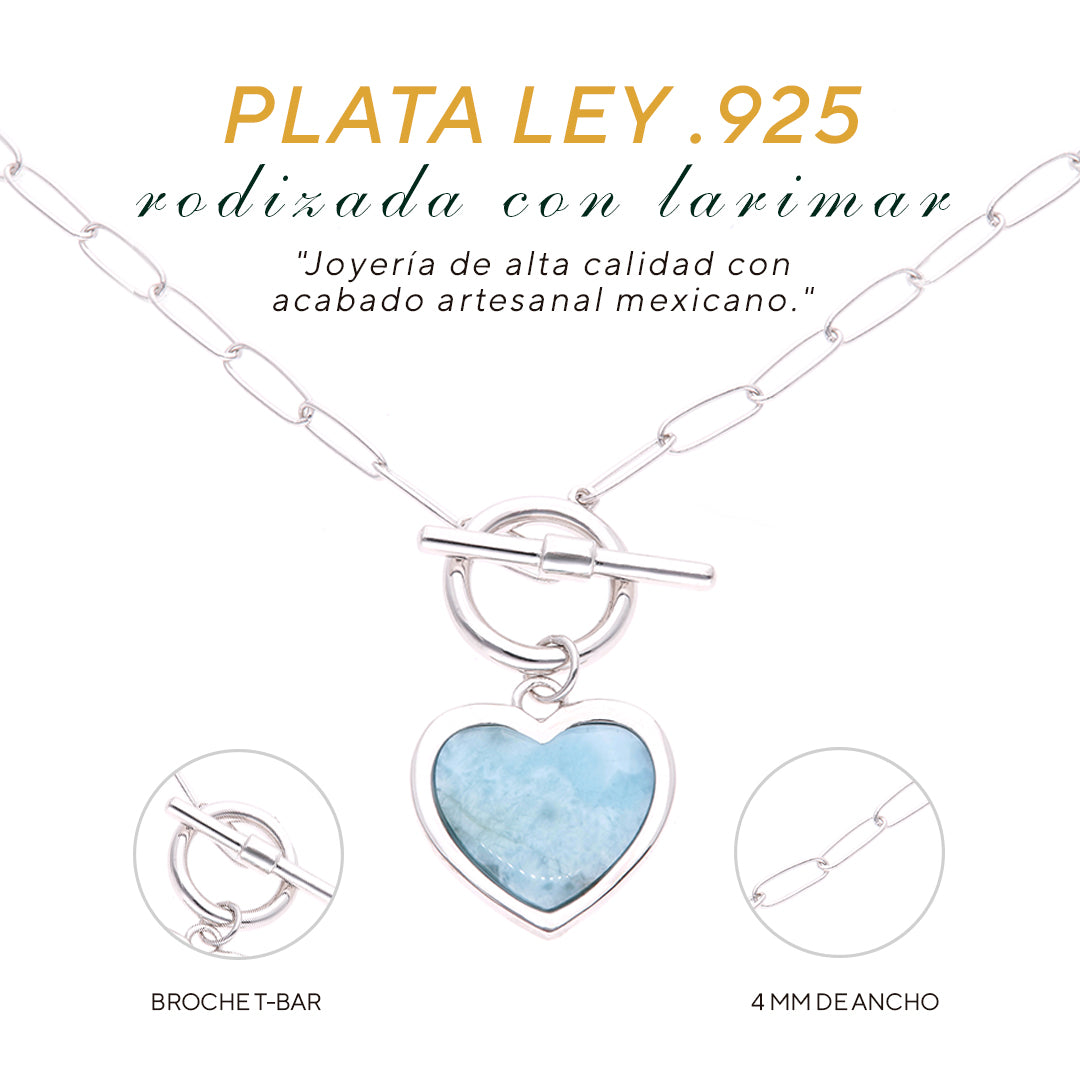 Collar Corazón de Larimar en Plata.925