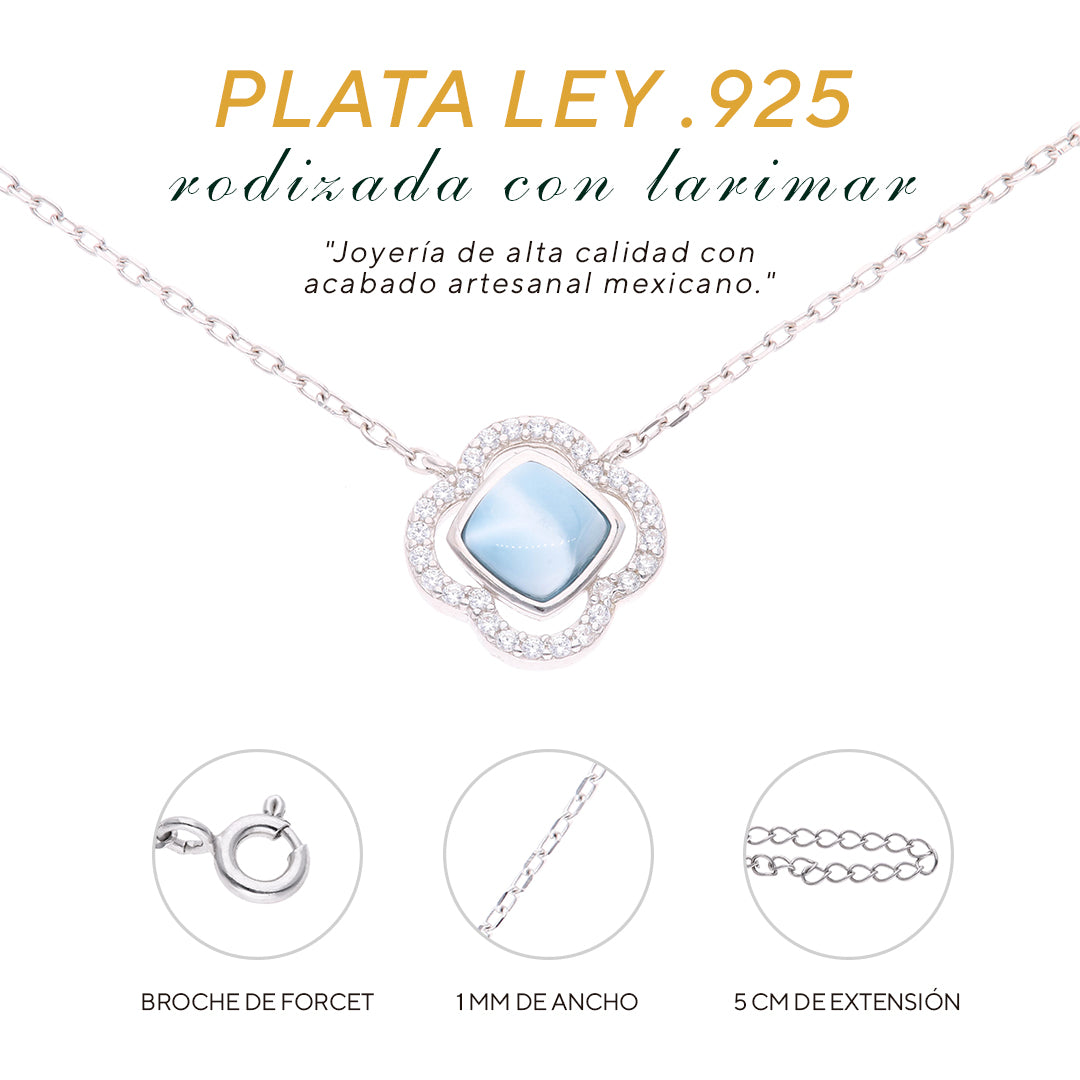 Collar Flor de Larimar en Plata.925