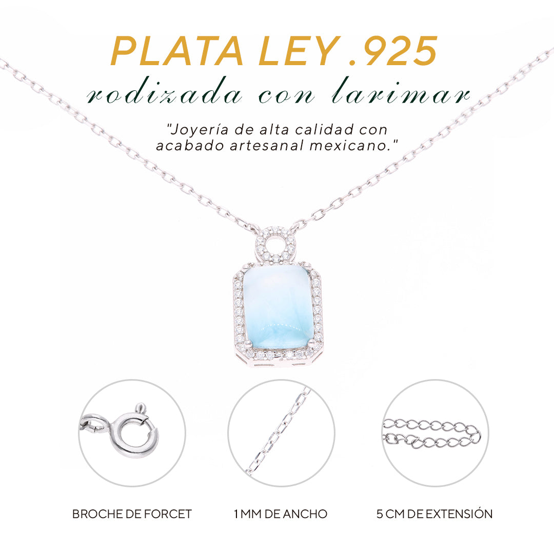 Collar Rectangular Larimar en Plata.925