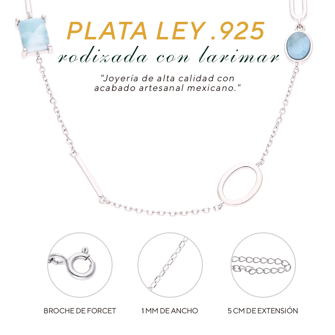 Collar Asimétrico de Larimar en Plata.925