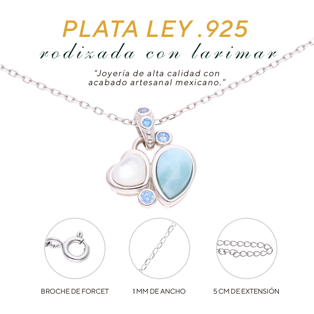 Collar Corazon y gota de Larimar Plata.925