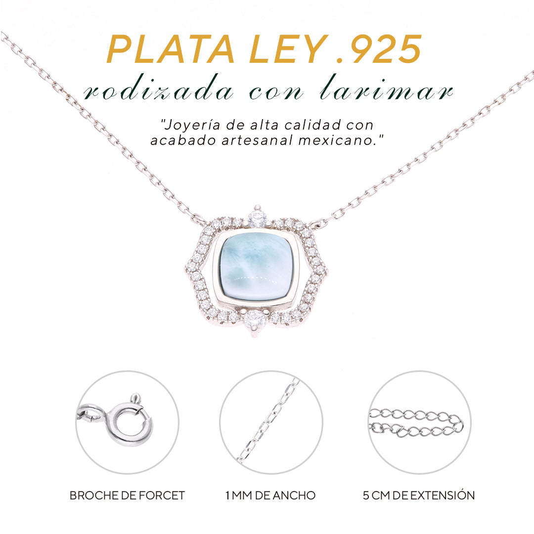 Collar Cuadrado Clásico de Larimar en Plata.925