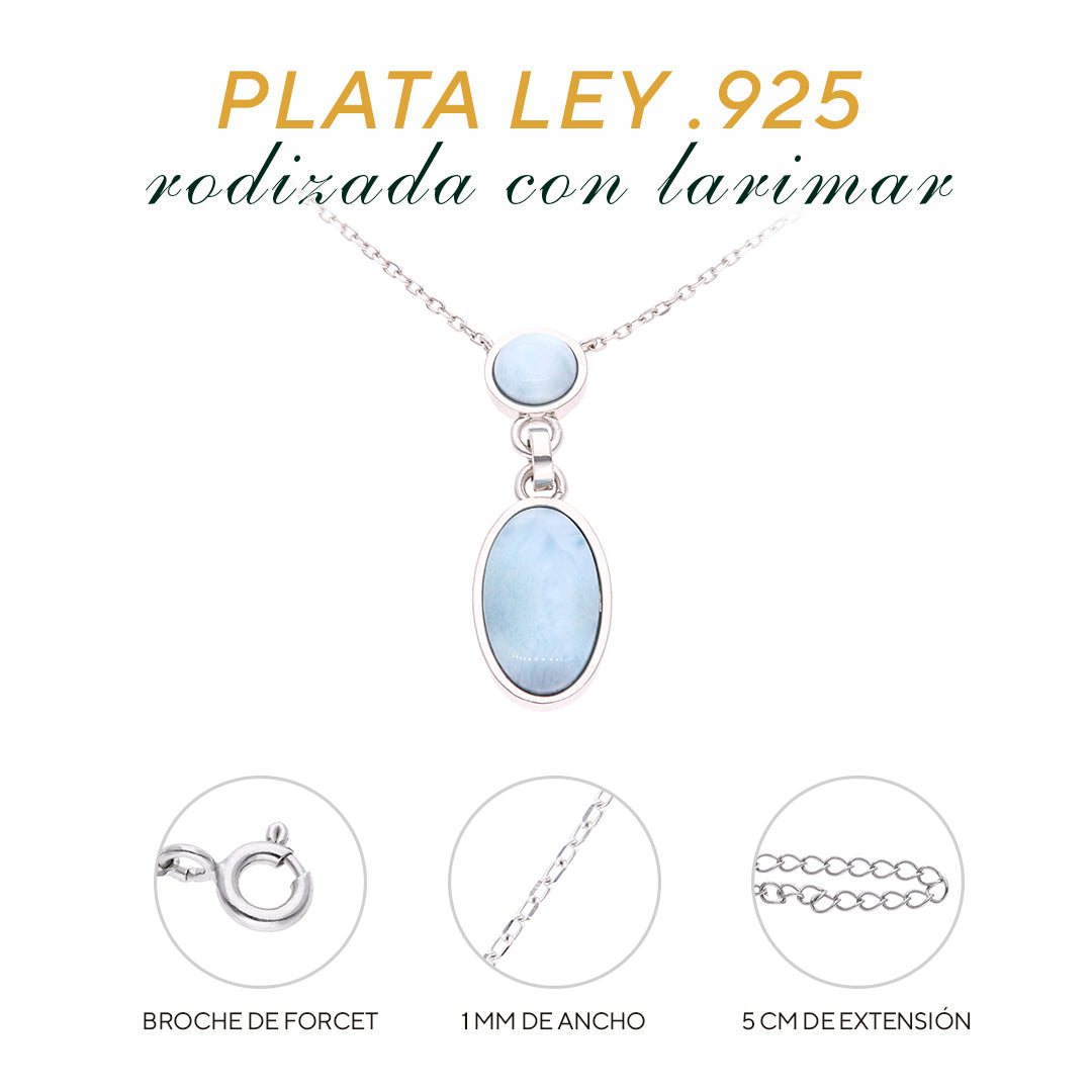 Collar Doble Larimar Colgante Plata.925