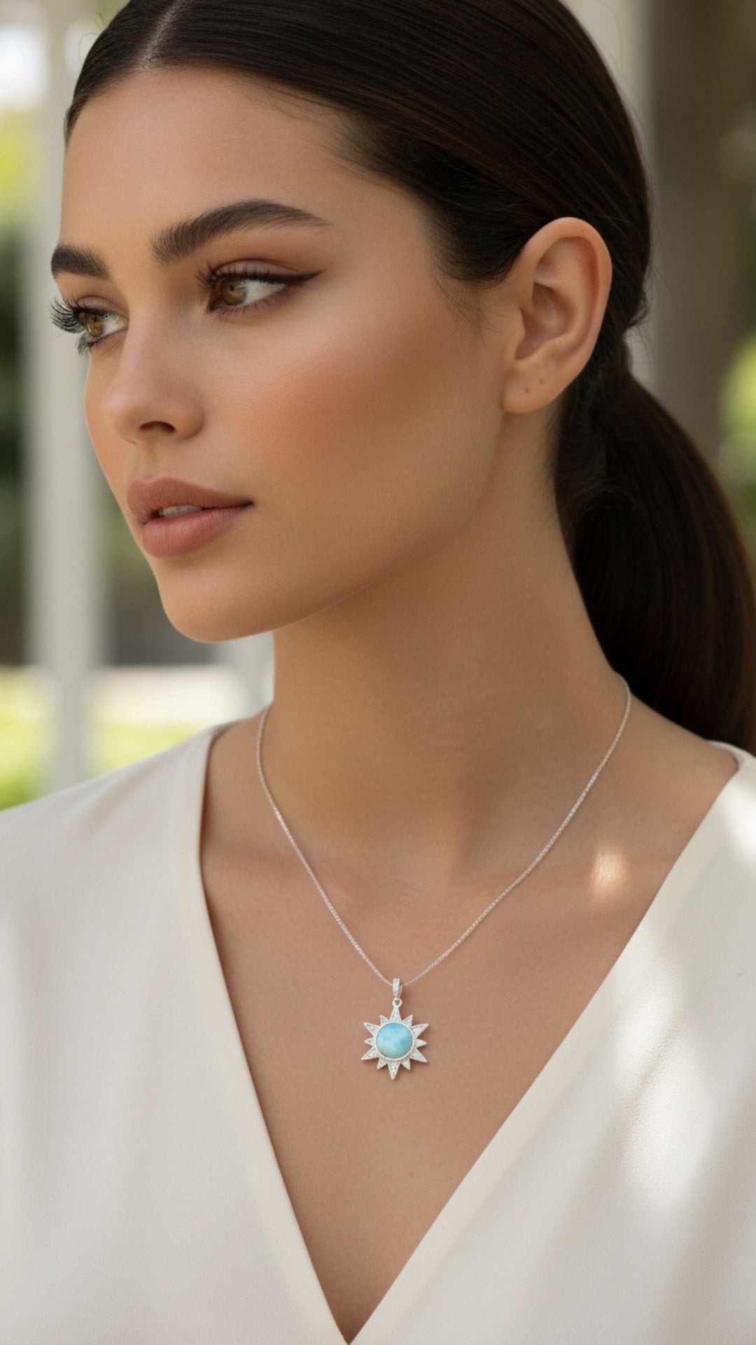 Dije Sol Radiante Larimar en Plata.925