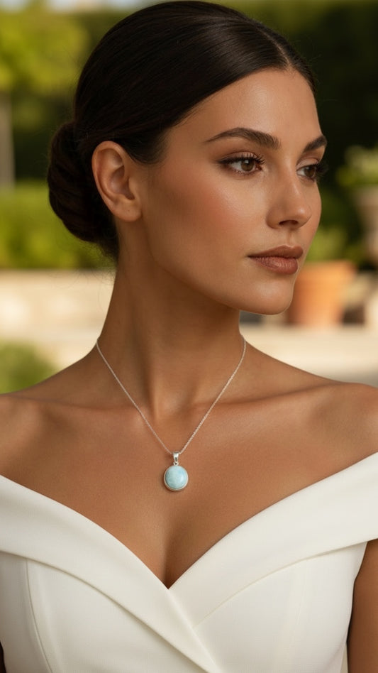 Collar Ovalado Clásico de Larimar en Plata.925