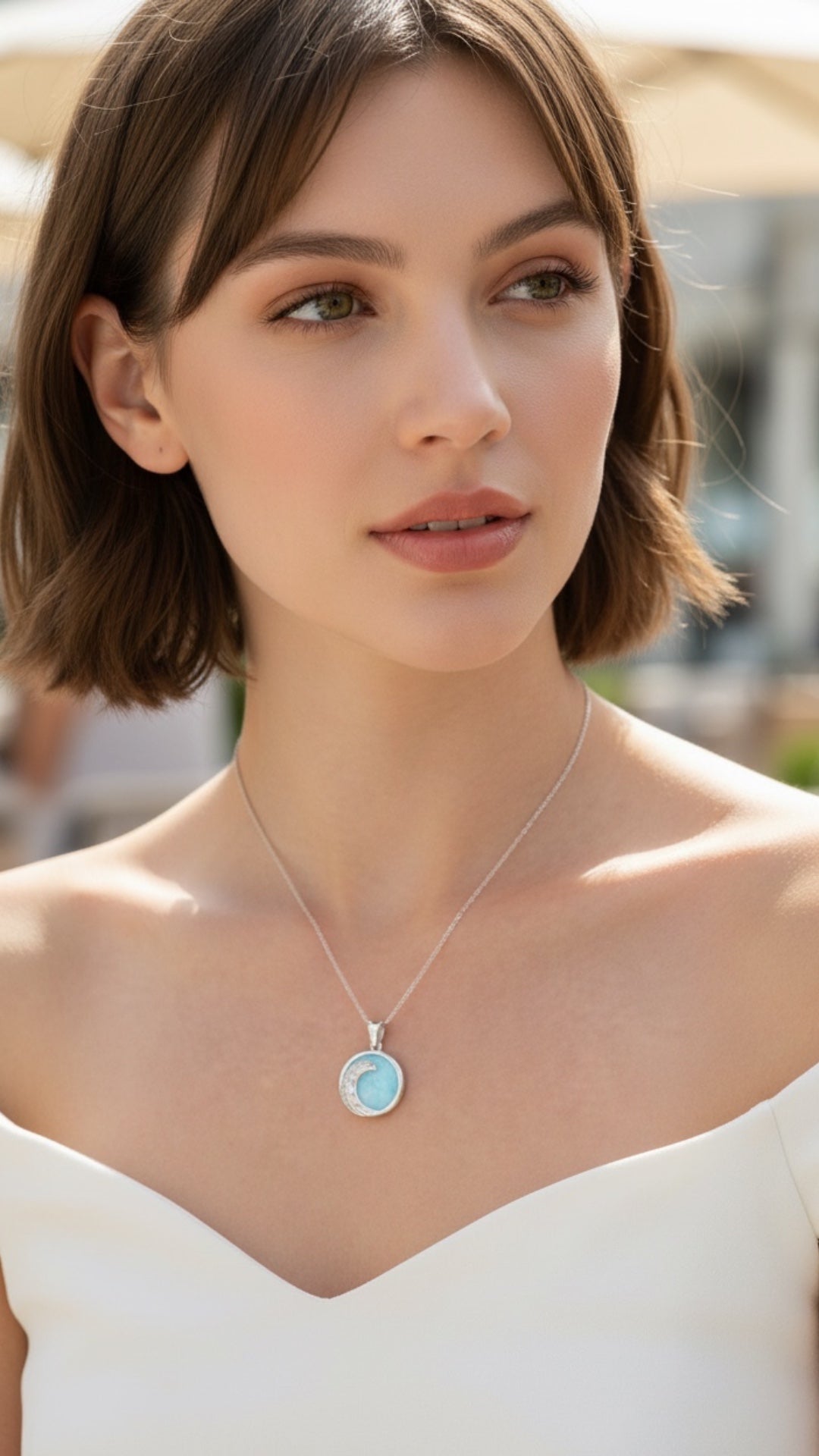 Dije Circular Media Luna Larimar en Plata.925