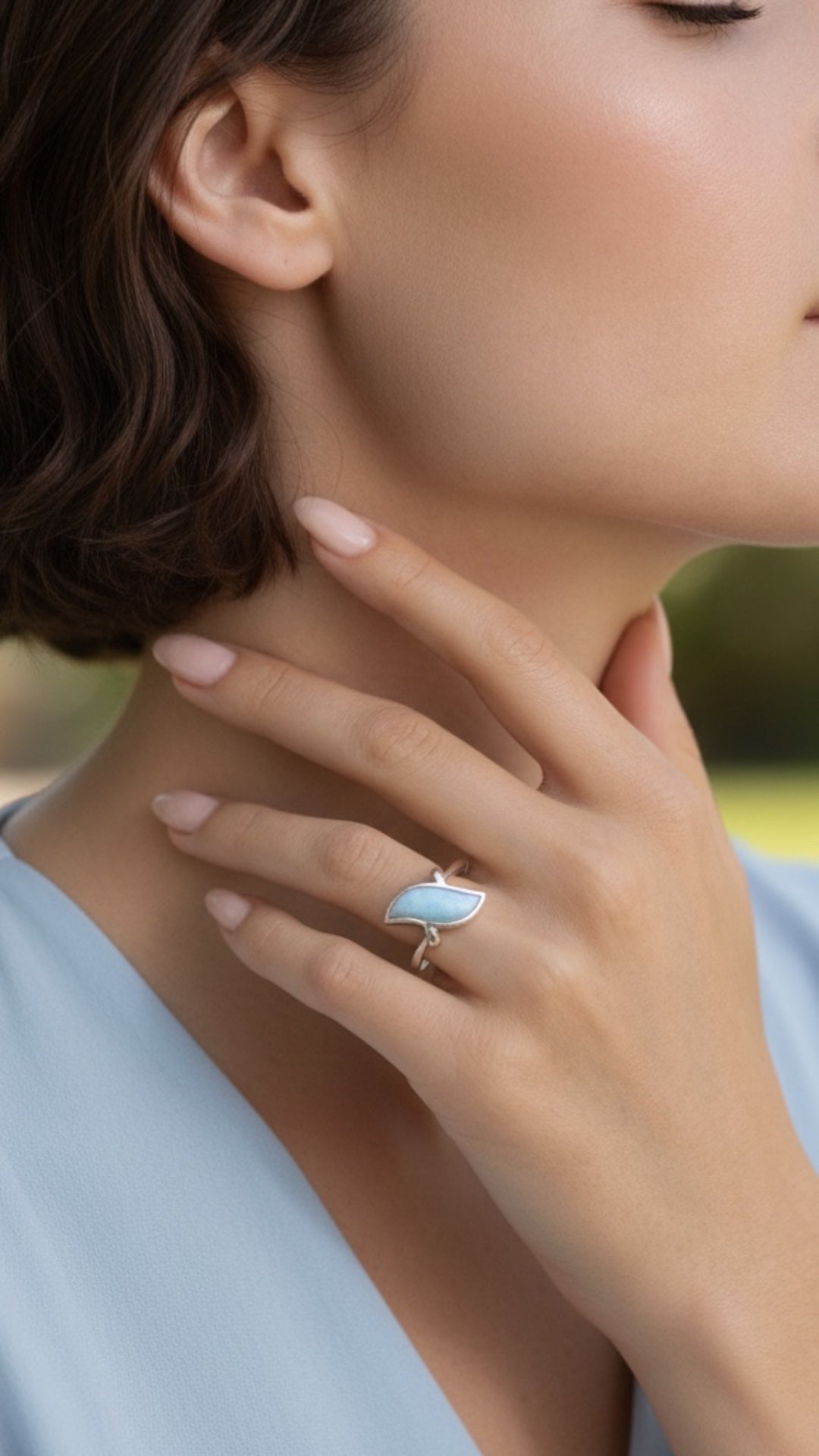 Anillo Hoja de Larimar en Plata.925