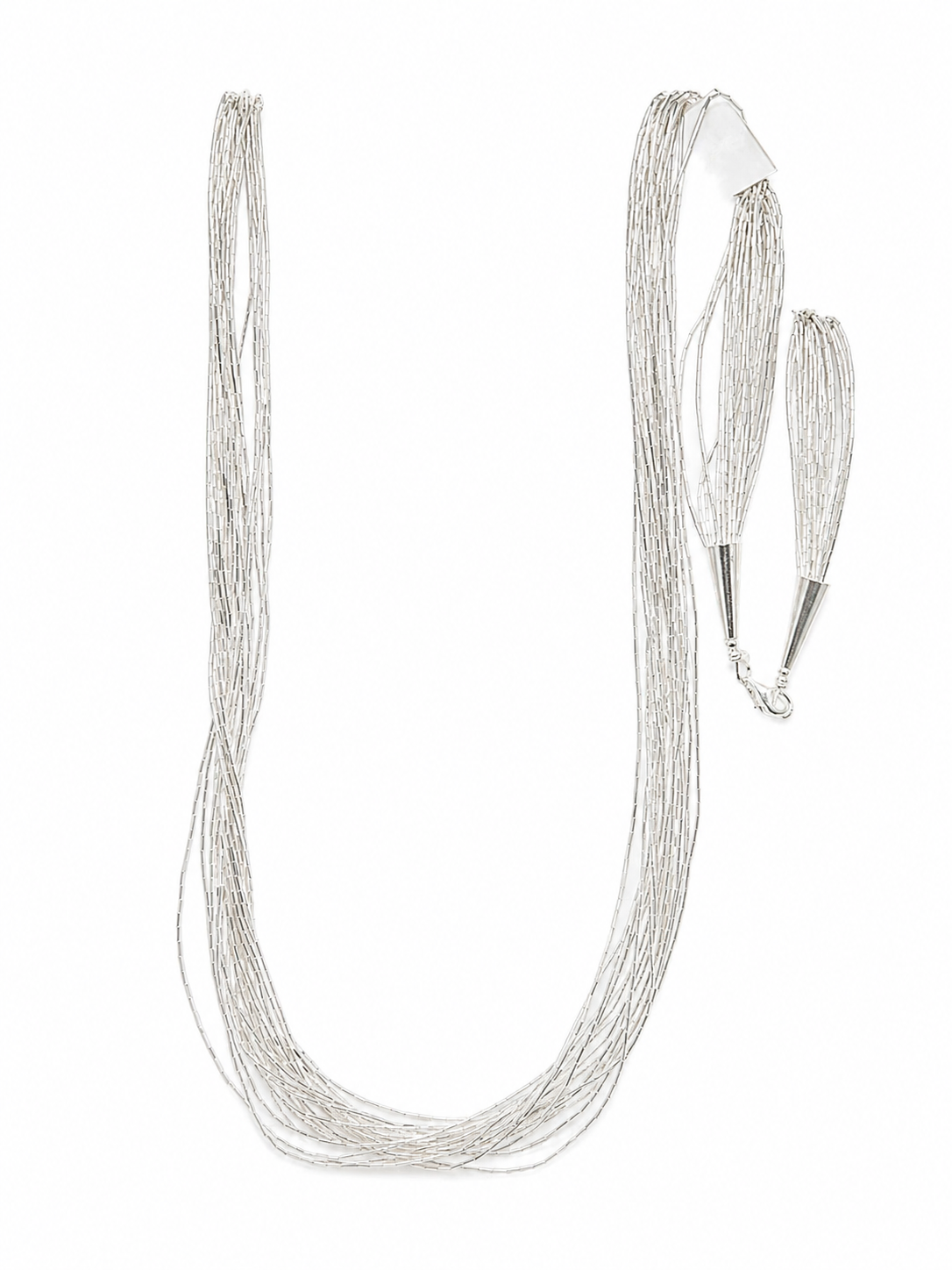 Collar de Plata .925 - Multihilo de Veinte Hilos Cola de Rata Ultrafina con Terminal Cónico Grande Rectangular — Collar 75 cm