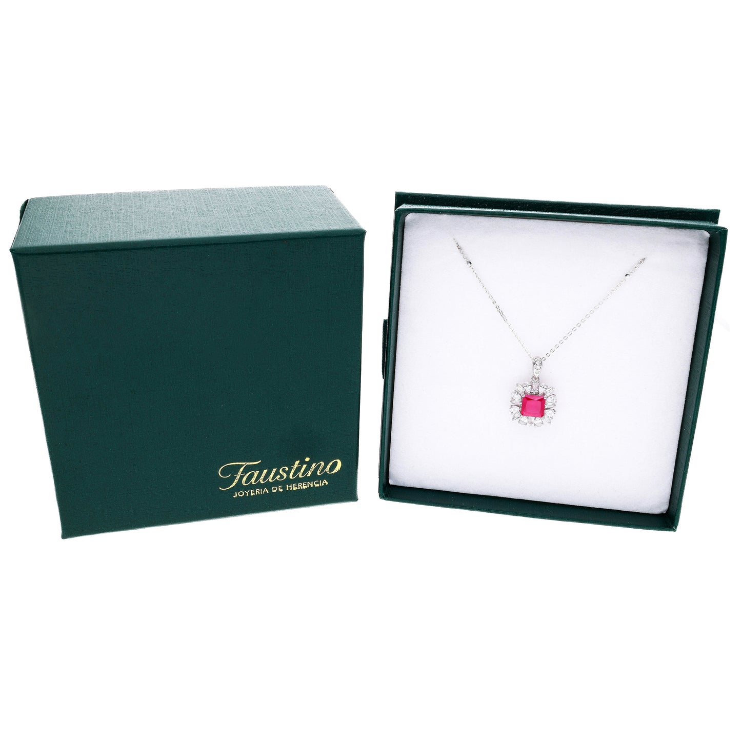 Dije Plata Ley 925 con Rodio y Zirconia AAA Color Rojo Rubí y Blanco